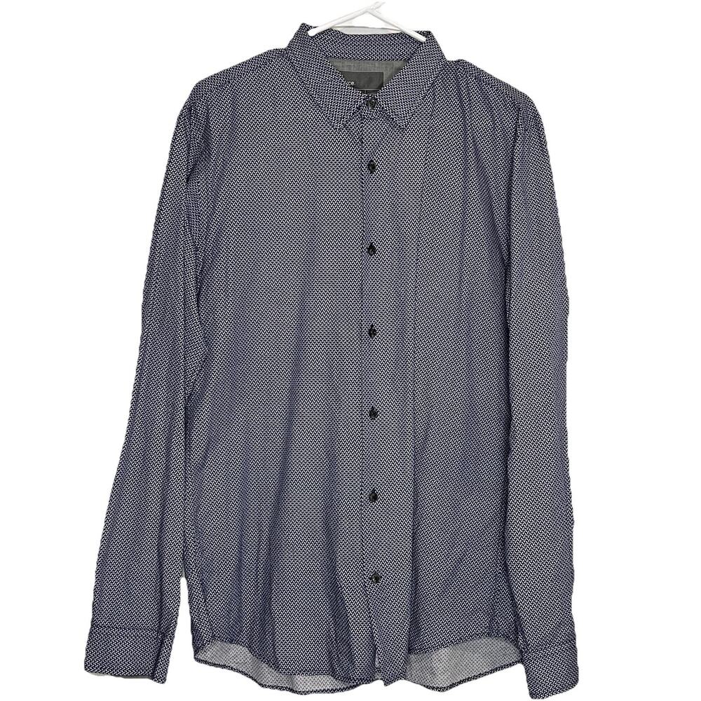 Vince Shirt Men’s Size L Blue Geometric Button-Up Long Sleeve Classic Business